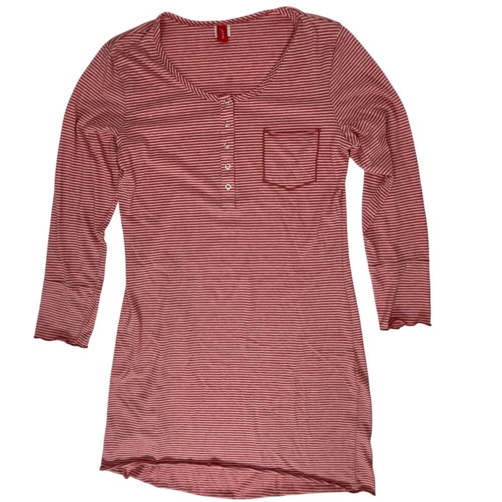 Josie Red White Stripes Pajamas Sleep Shirt Henley Women's Small